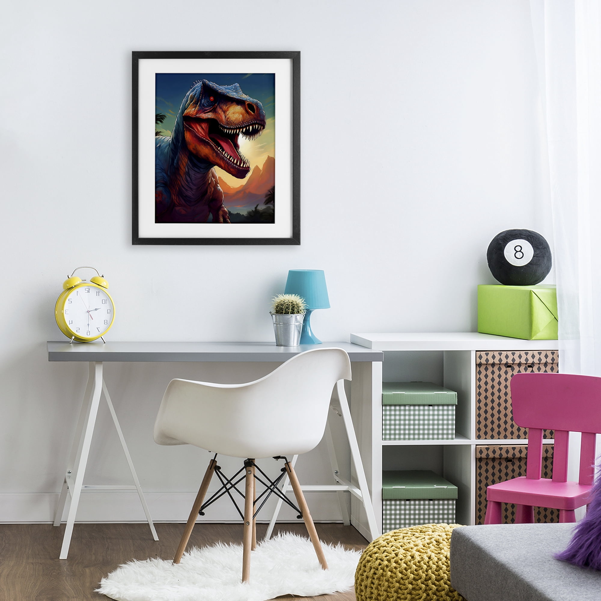 Stupell Industries Dinosaur with Sunset Landscape Black Framed Print Under Glass, design by Creative Studio