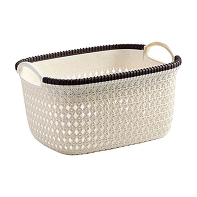 Basket with Handle Thick Imitation Rattan Basket Plastic Toy Snack Storage Basket wtih Handle Storage Basket Dirty Clothes Basket Clothing Desktop Storage Box Dirty Clothes Basket