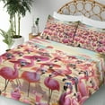 thumbnail image 3 of Ambesonne Flamingo Fitted & Top Sheet Set with Shams, Tropical Birds Funny Beach, Pink Beige and Pale Sky Blue, 3 of 5