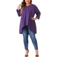 thumbnail image 2 of Blusa de Talla Grande GRACE & GRANDEUR para Mujeres, Manga 3/4, Botones, Cuello Redondo, Corte Alto-Bajo, Ajuste Suelto, Camiseta Casual 2X Morado, 2 of 5