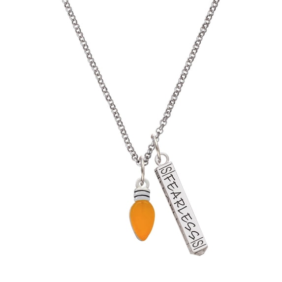 Delight Jewelry Silvertone Christmas Lights - Hot Orange Resin Silvertone Fearless Bar Charm Necklace, 23"