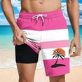 thumbnail image 2 of QQAMB Men Shorts Plus Size Elastic Waisted Strip Printed Palm Graphic Printed Summer Loose Comfy Shorts with Pocket Hot Pink XL, 2 of 5