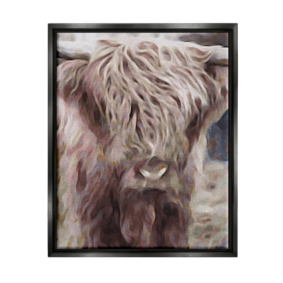 Stupell Industries Cattle Abstract Portrait Animals & Insects Painting Black Floater Framed Canvas Art Print Wall Art, 17 x 21