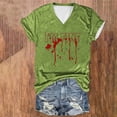 thumbnail image 2 of Tops Cortos para las Mujeres, Halloween Impreso V-Cuello Camiseta de Manga Corta, Tela de Imitación de Moda Casual, 2 of 3