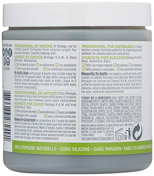 Matrix Biolage RAW Re-Bodify Clay Face Mask - Size : 14.4 oz 