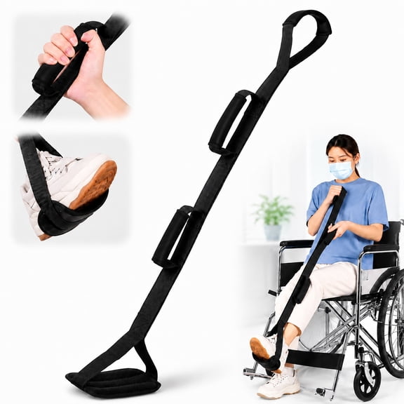 Rongsi 39 Inch Long Rigid Leg Lifter with Padded Loops for Hands and Feet,Leg Lifter Strap Hip&Knee Replacement Surgery Recovery Kit,Foot Lifter Easily Get in and Out of Bed,Car,Wheelchair
