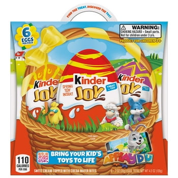Kinder Joy Easter Eggs, Cream and Chocolatey Wafers with Toy Inside, Great for Easter Egg Hunts, 1 Pack, 6 Eggs, 0.7 oz each