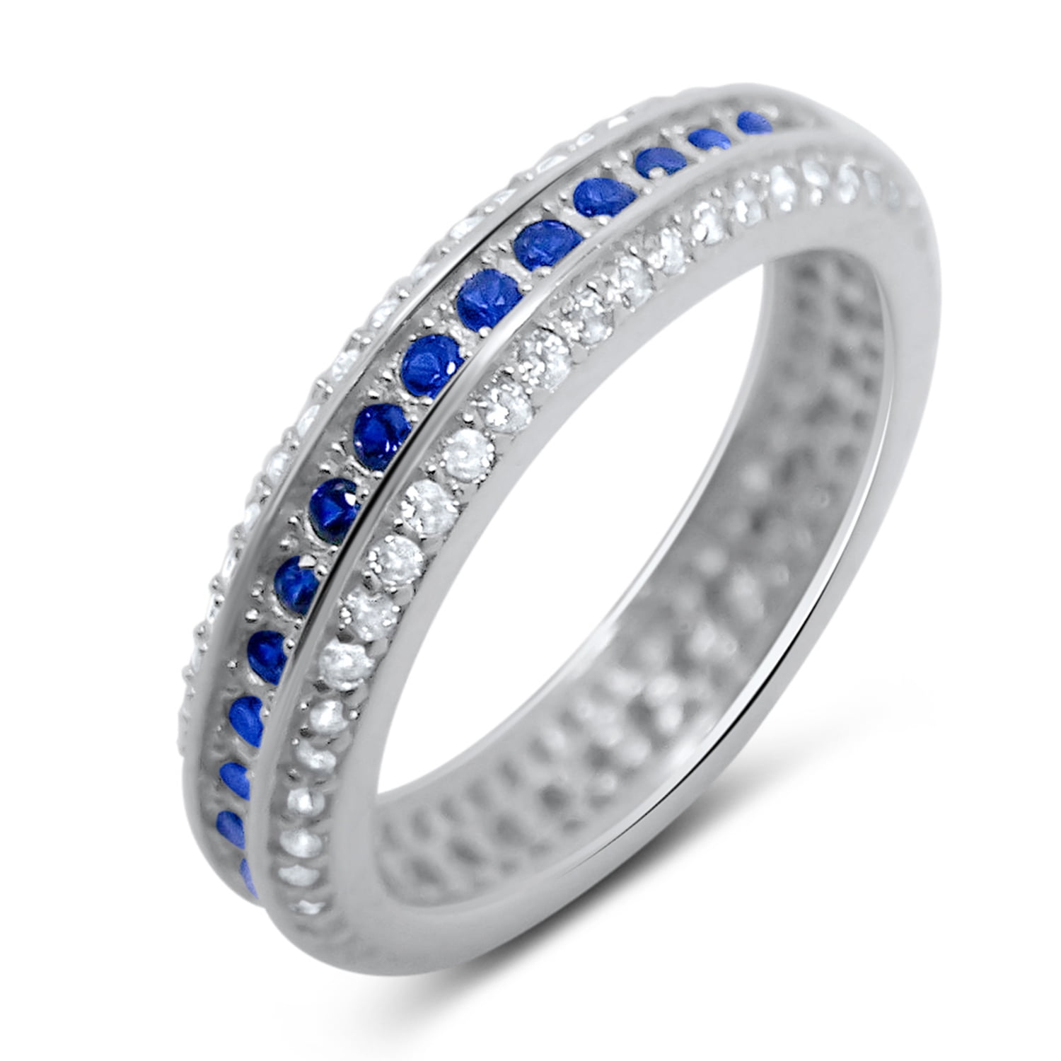 Blue White Wedding Band Eternity Anniversary Ring for Women (5)