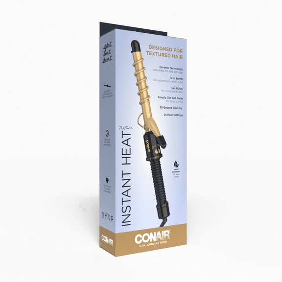 Conair Instant Heat ¾" Curling Iron for Textured Hair, Spiral Barrel, 25 Heat Settings