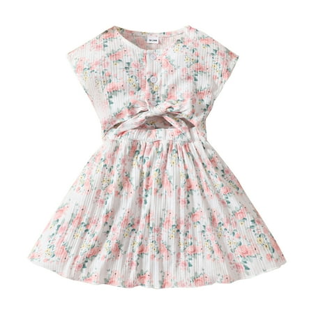 

ASEIDFNSA Summer Skater Playwear Kids Long Sleeve Shirt Girls Toddler Kids Crew Neck Summer Shorts Sleeve Sundress Casual Beach Floral Prints Party Dress