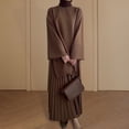 thumbnail image 4 of 2 Pcs/Set Fall Spring Women Retro Top Skirt Set Crew Neck Long Sleeves Mid Length Top Pleated A-line Loose Maxi Skirt Commuting Dating Outfit, 4 of 7