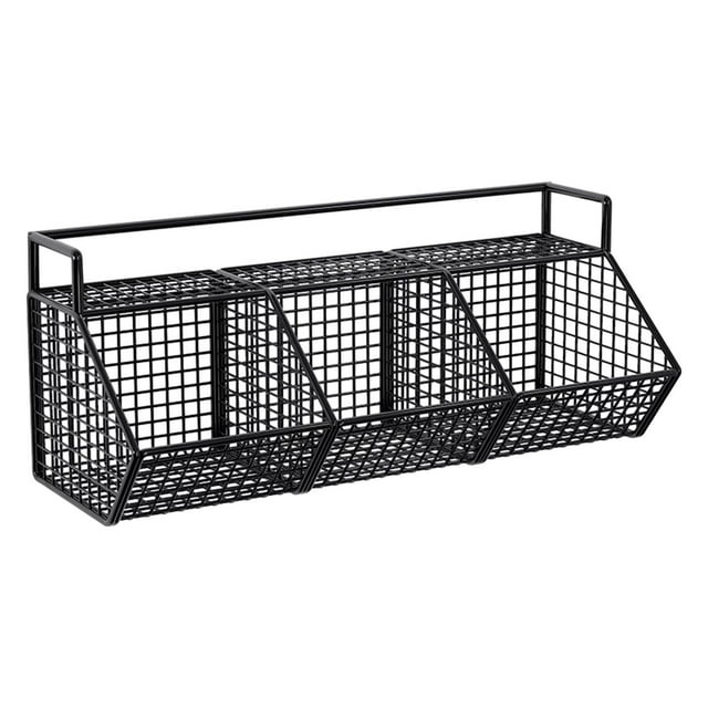 simhoa Adhesive Small Metal Basket Wall Mount Fruit Basket for Craft Room Garage RV 3 Grid