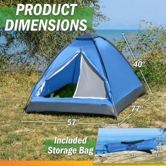 SKYNEST Blue Ultra Light Outdoor Tent, Quick Install Ventilated Mosquito-Proof Camping Tent for Solo Backpacking & Family Camping, 2 Sizes >