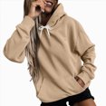 thumbnail image 3 of Womens Solid Hoodies Fall Fashion Casual Long Sleeve Hooded Sweatshirts Loose Comfy Trendy Pullover Tops with Pockets, 3 of 6