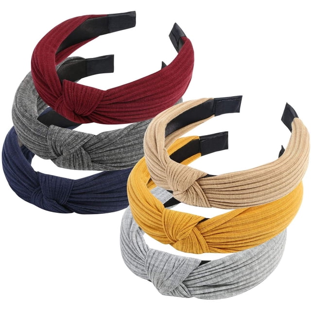 Diademas para mujer, 6 paquetes, banda de tela para el cabello, diademas anchas y lisas, banda elástica para la cabeza, lindos accesorios para el cabello con nudo para mujeres y niñas
