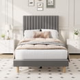 thumbnail image 2 of EDTara Velvet Platform Bed With Adjustable Tufted Headboard, Vertical Channel Design and Strong Wooden Slats, Easy Assembly, 2 of 5