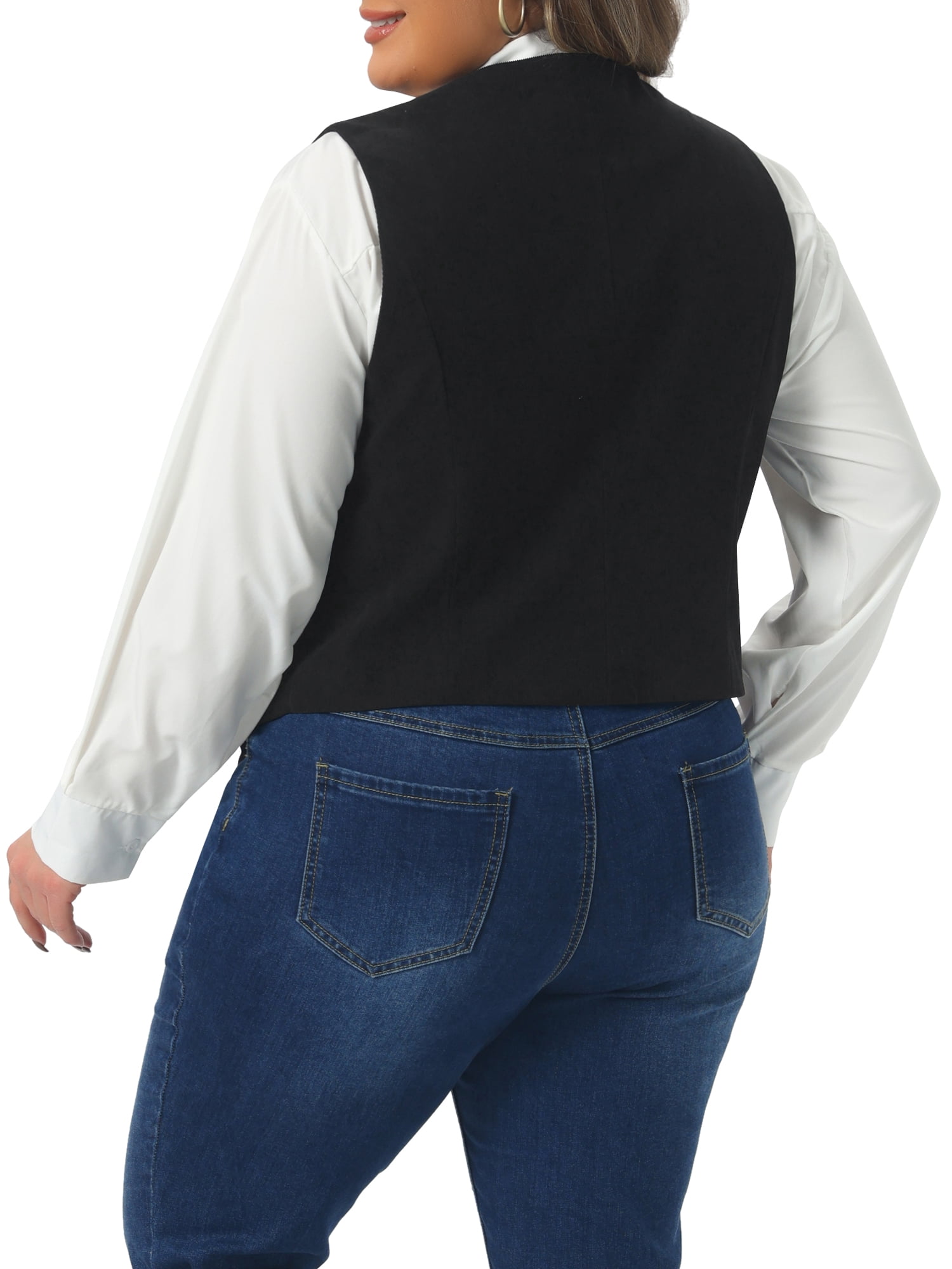 DARING DIVA Women's Plus Corduroy Lined V Neck Sleeveless Jacket 3X Black