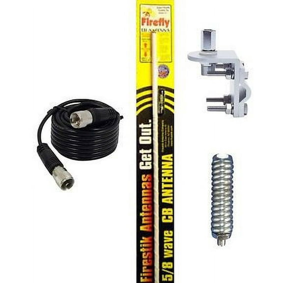 NEW CB RADIO FIRESTIK FL3, FL3W 3FT CB ANTENNA WHITE, 9FT COAX, MOUNT, SPRING