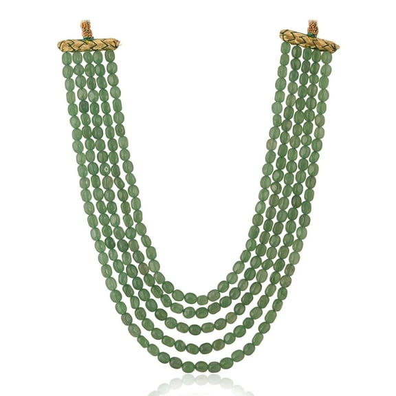 Ratnavali Jewels Green color Multi Five Strand Oval Quartz Stone long Beaded Necklace For Women