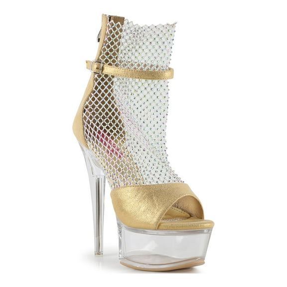 Sexy Rhinestone Mesh Women's Clear Platform Dancer Bootie Heel Sandals