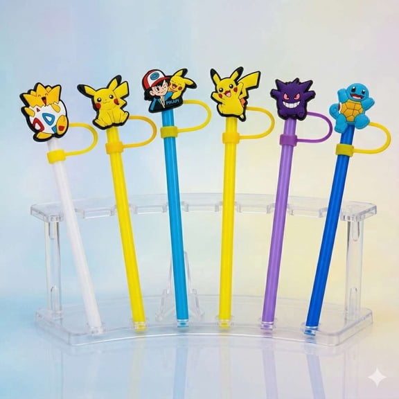 IVASKY 6 Pcs Anime Silicone Straw Toppers for Tumblers, Reusable Straw Covers Caps BPA-Free, Fits 9-10mm Straws, Leak Dust Proof Cute Gift