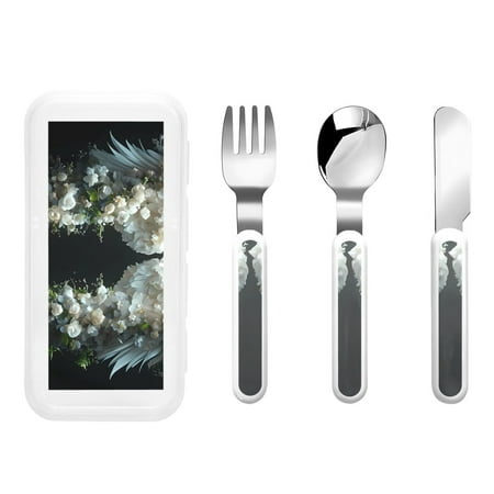 

Lukts Floral Angelic White Wings for Children s Knife Fork and Spoon Three-Piece Set Stainless Steel Children and Toddler Safety Cutlery with Outer Box