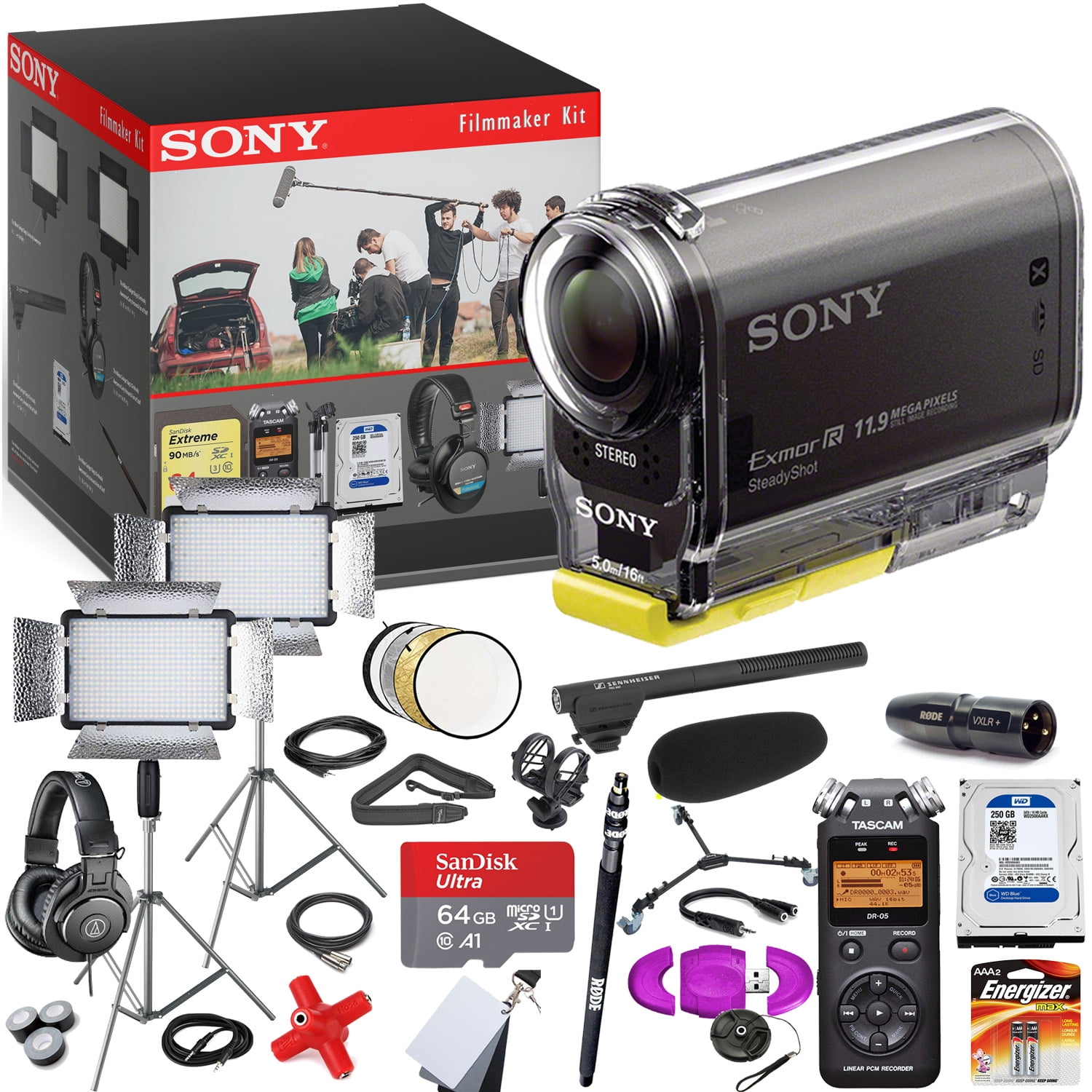 vos aanval leraar Sony HDR-AS50 Full HD Action Cam Pro Filmmaker Kit Includes Dual LED Lights  Head - Walmart.com