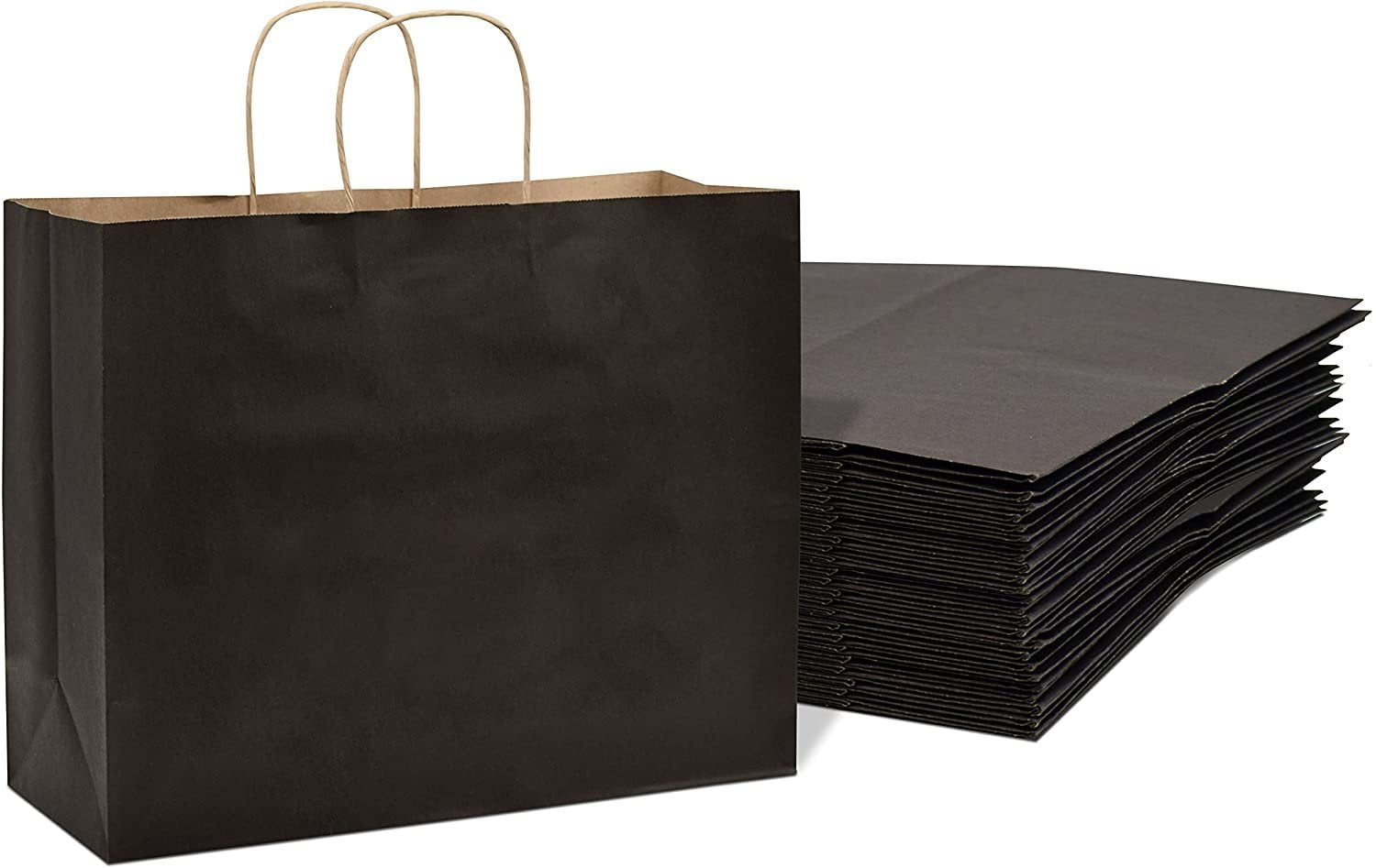 Black Paper Bags with Handles 16x6x12 inches 25 Pcs. Paper Shopping Bags, Bulk Gift Bags, Kraft