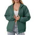 thumbnail image 2 of Mohiass Zip Up Hoodie Casual Cute Oversized Drawstring Womens Hoodie Y2k Fall Winter Long Sleeve Solid Fashion Zipper with Pockets Dark Green M, 2 of 5