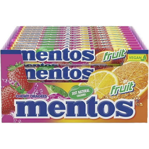 Mentos Fruit Chewy Mints – 40 Rolls, 38g Each – Assorted Fruit Flavors Candy Pack