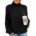 thumbnail image 3 of PrettyGuide Women's Turtleneck Sweater Batwing Sleeve Oversized Knit Tops Loose Chunky Pullover S Black, 3 of 7