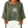 thumbnail image 5 of Linen Tops for Women Retro Embroidered Summer Boho Peasant Blouses 3/4 Sleeve Round Neck Casual Loose Fit Clothes Cute Tops For Women, 5 of 6