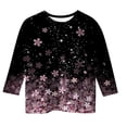 thumbnail image 2 of ZHOGXU Kids Teens Girls T Shirts 3/4 Sleeve Crew Neck Flower Printed Stylish Comfortable Breathable For Casual Daily Wear,Pink,6-7 Years, 2 of 4