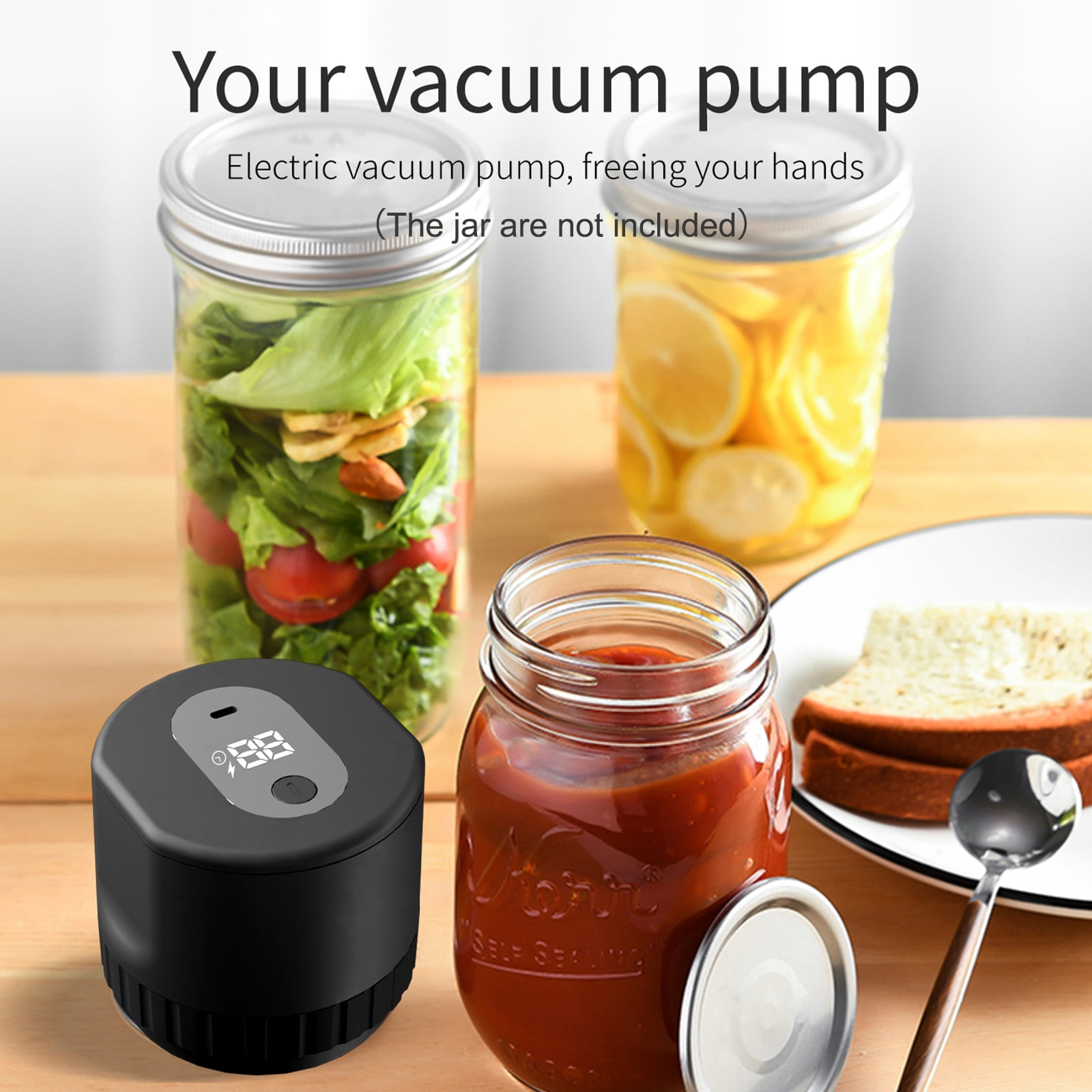 Mason Jars Electric Vacuum Sealer Kit for Food Vacuum Saver,Attikbiz  All-in-One Mason Jars Sealer with Led Screen,Wide Regular Mouth Mason Jars  Sealer