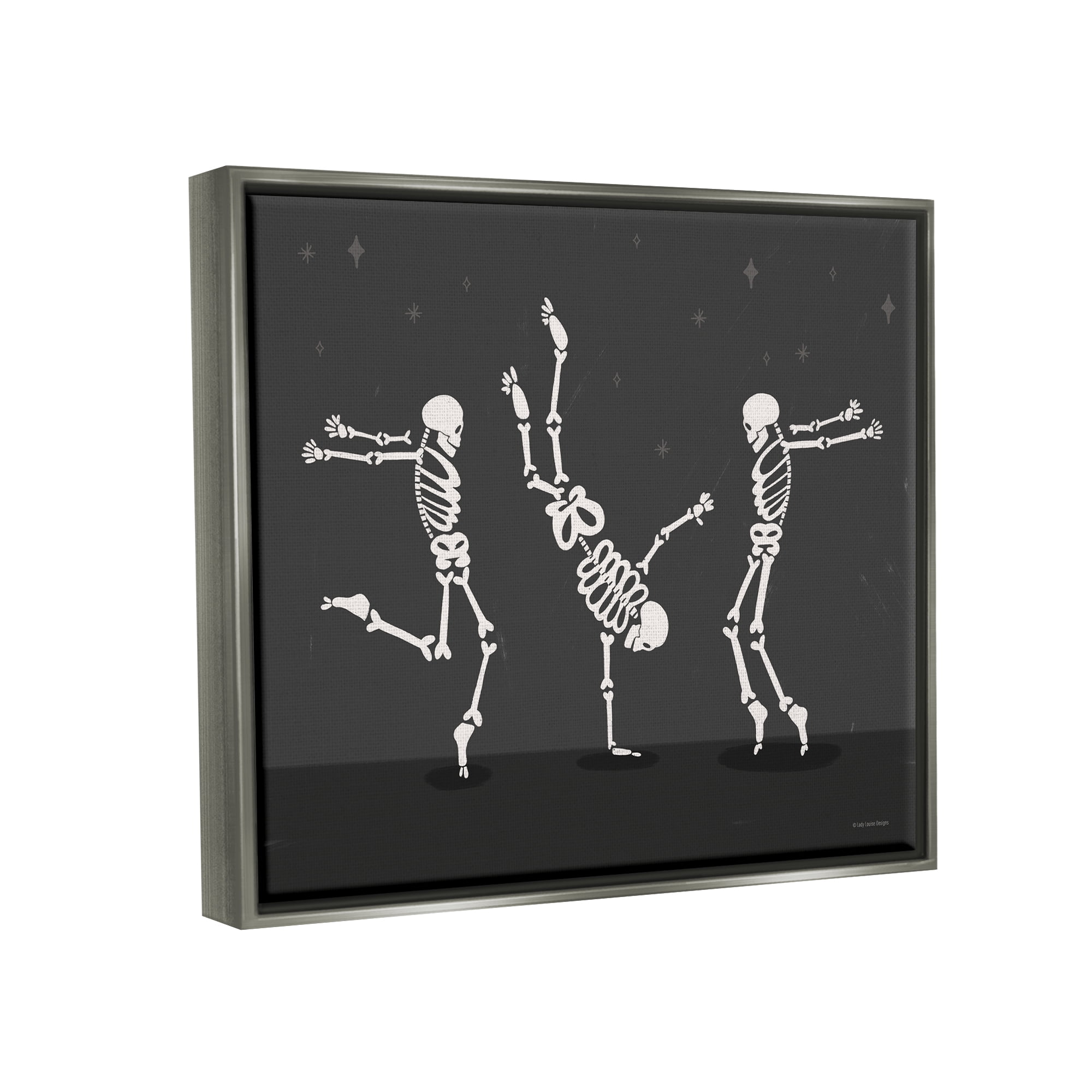Stupell Industries Three Dancing Skeletons Holiday Painting Gray Floater Framed Art Print Wall Art, 21 x 17
