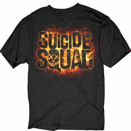 Adult Unisex Short - Unisex Adult Suicide Squad Flames Logo - Black Short Sleeve T-Shirt