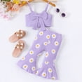thumbnail image 2 of Faraee Toddler Baby Summer Clothes for Girls Bow Tie Sleeveless Ribbed Crop Tops and Floral Print Bell Bottom Flare Pants Outfit 6 12 18 24 Months 2T 3T 4T 5T Purple, 2 of 7