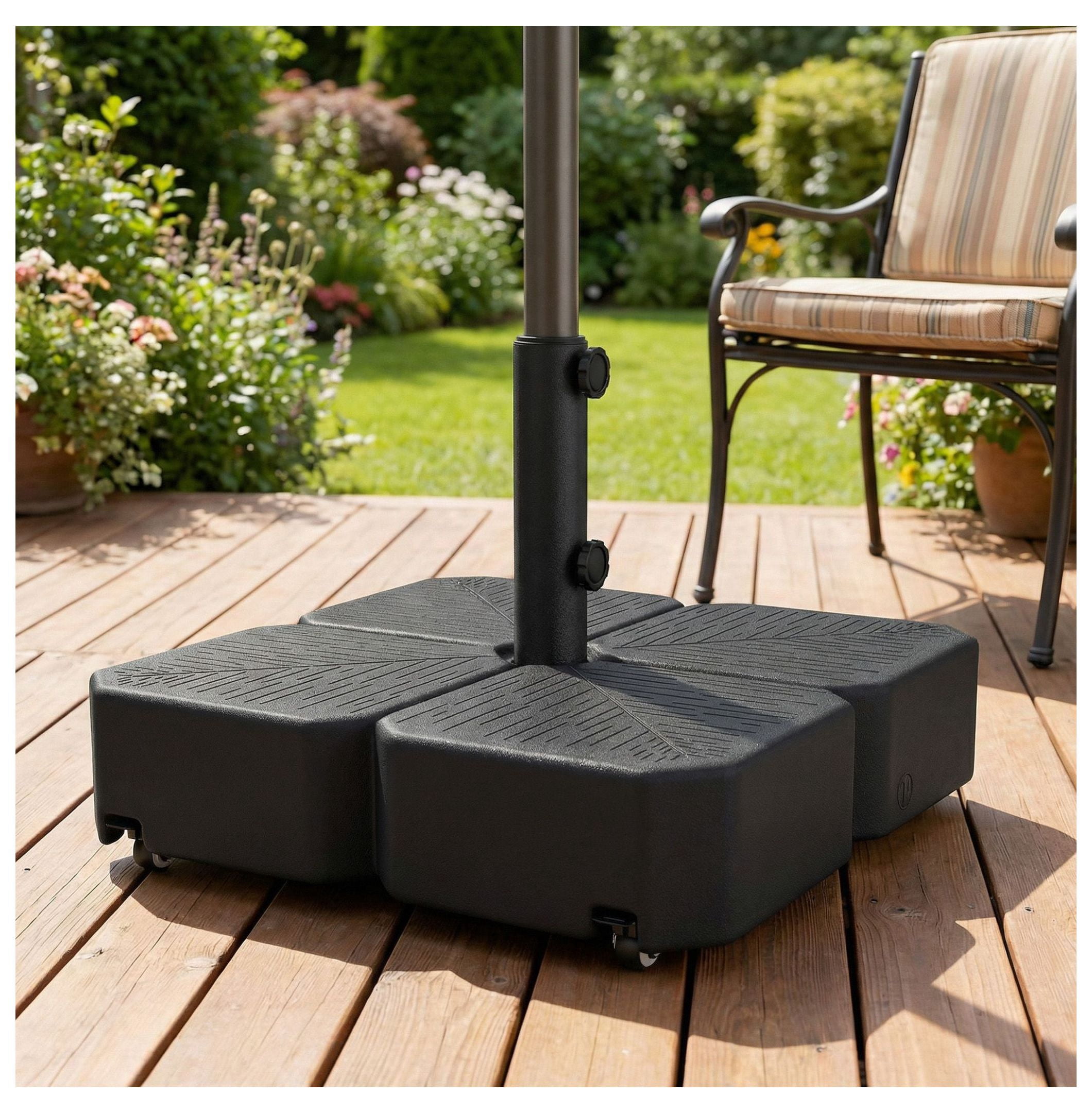 Patio Umbrella Base with Wheels - Outdoor Stand for 1.5"/1.89" Poles - Black - Mobile & Stable - Water/Sand Filled - Up to 13.1' Umbrellas
