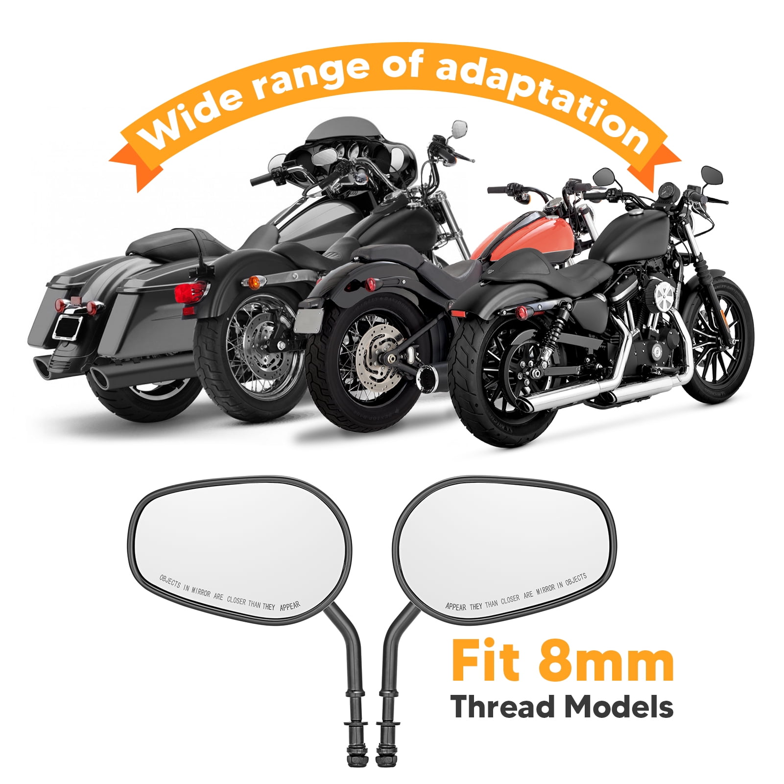 8MM Motorcycle Rear View Mirrors for Harley Touring Sportster 883 1200 Dyna UF 
