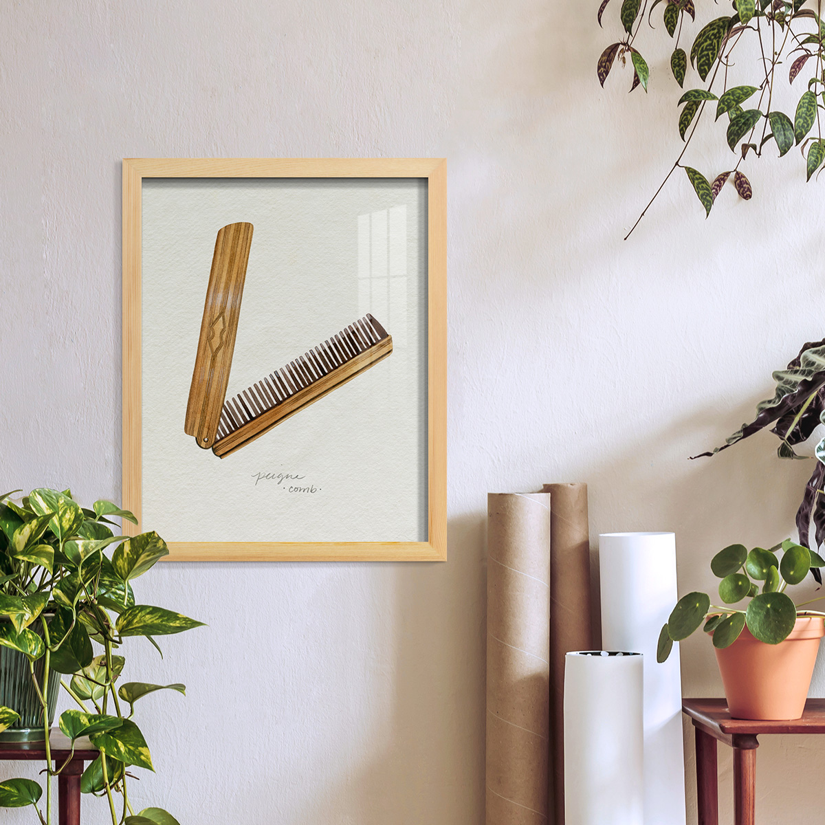 Gilded Toiletries IV - Framed Print w/glass - Natural Wood