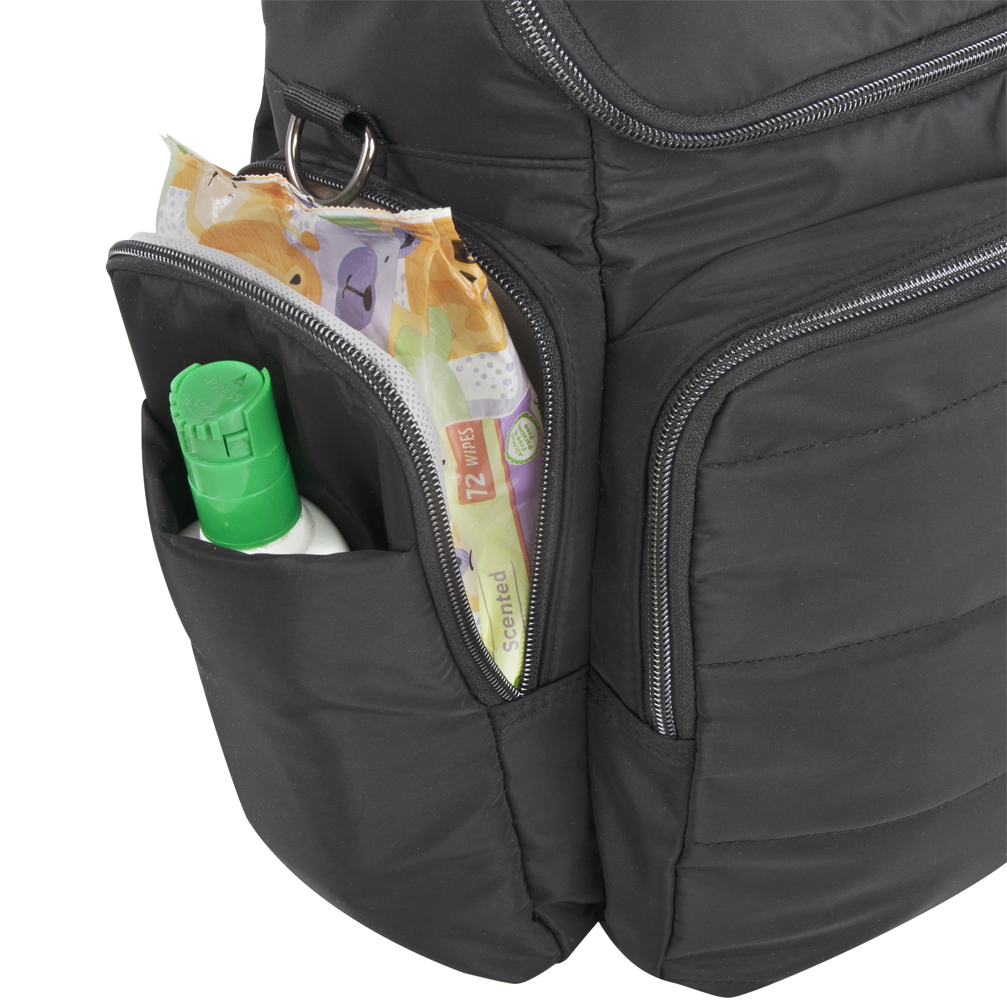 Fisher-Price Crossbody Tote and Diaper Bag Backpack - Changing Pad, Insulated Pocket - Black