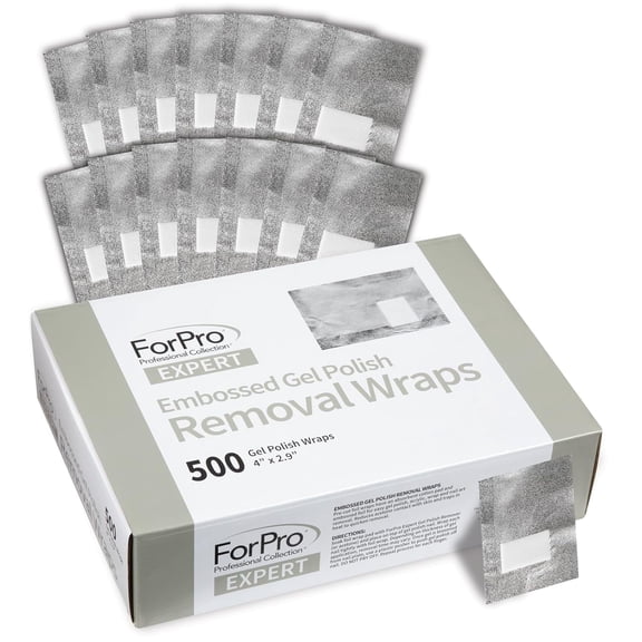 ForPro Expert Embossed Gel Polish Removal Wraps, Pre-Cut with Cotton Pad, Remove Gel Polish, Acrylics, & Nail Art, 4â L x 2.9â W, 500-Count