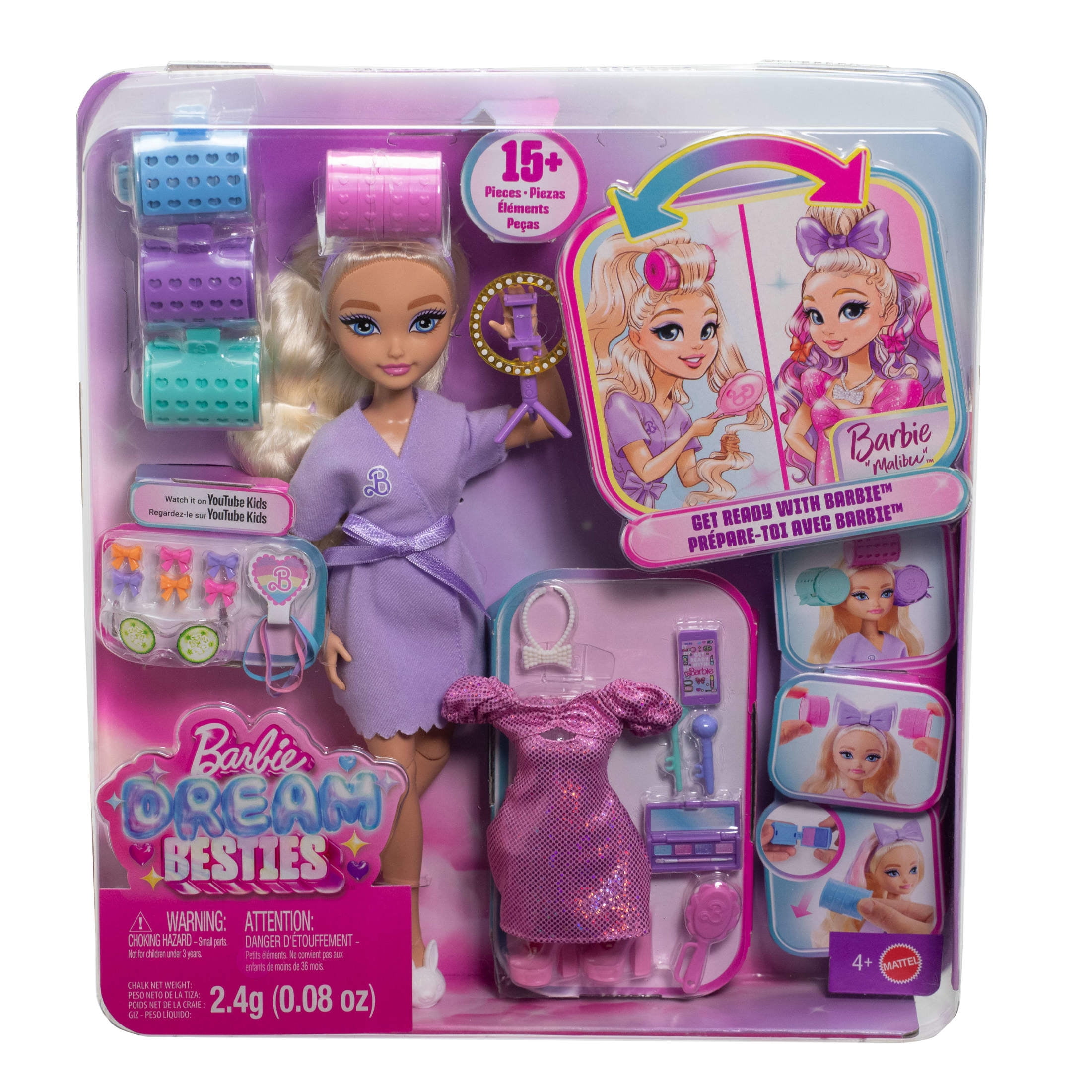 Barbie Dream Get Ready with Barbie Barbie “Malibu” Fashion Doll with Surprise Accessories and 15+ Looks
