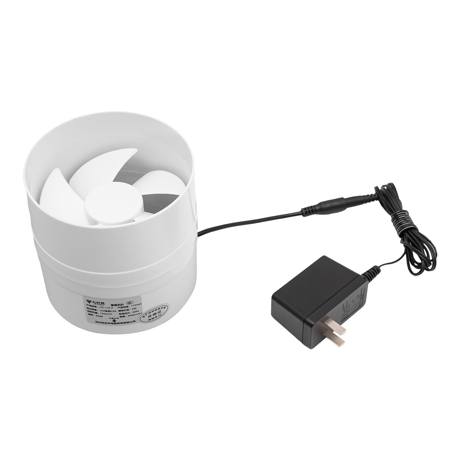 ToppiJoy 12V Inline Duct Fan Exhaust Blower for Indoor Waterproof Air Ventilation Booster Air Cooling Vent Fan for Kitchen Bathroom Garage White (110mm)
