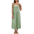 thumbnail image 5 of Overall Dress for Women Adjustable Straps Cotton Linen Beach Jumper Dress A Line Flowy Casual Summer Vacation Maxi Dress with Pocket, 5 of 6