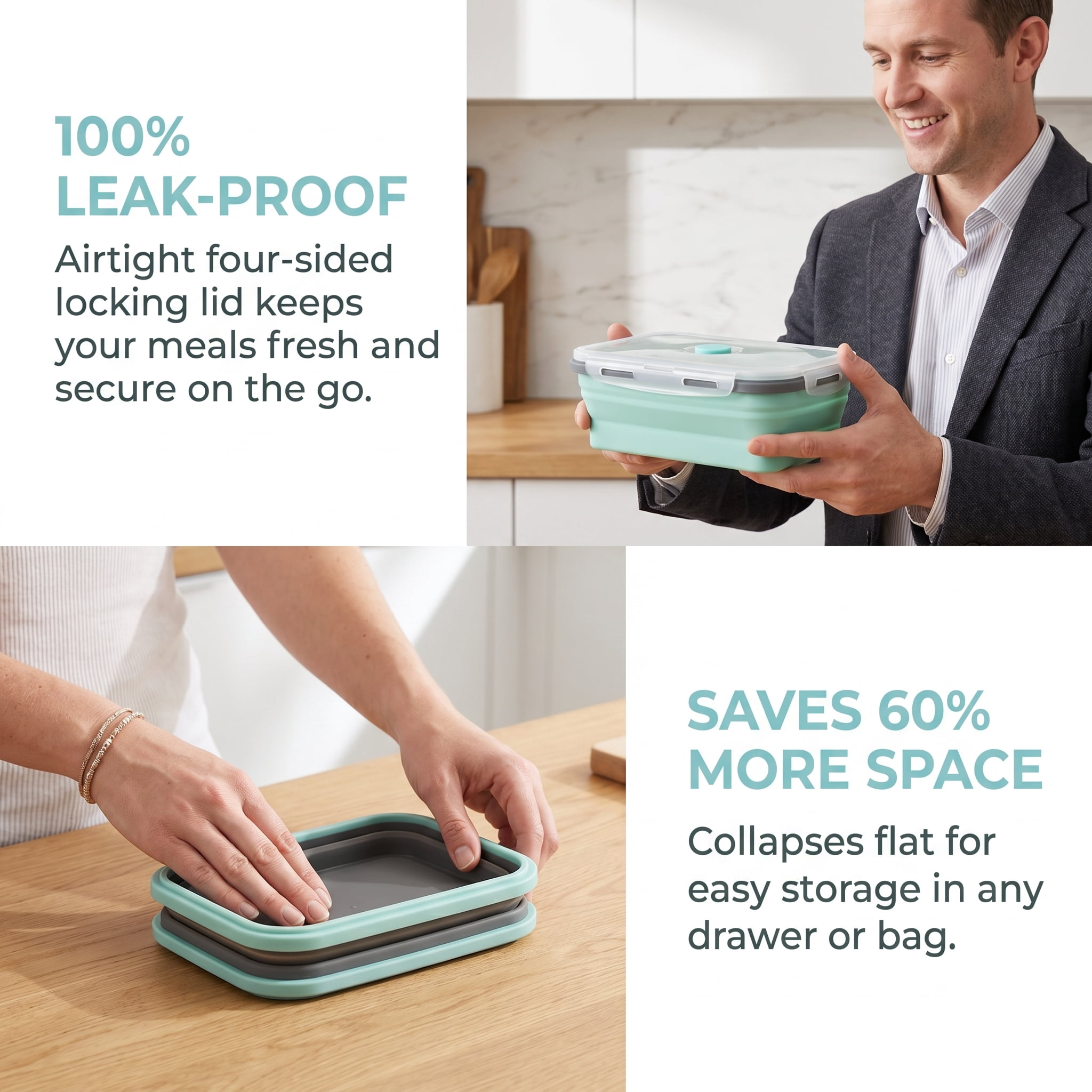 Collapsible Silicone Food Storage Container with Airtight Locking Lid, 20oz Round Expandable Lunch Box for Meal Prep and Travel, Space-Saving Leak-Proof Bento Box for, Office, and Camping