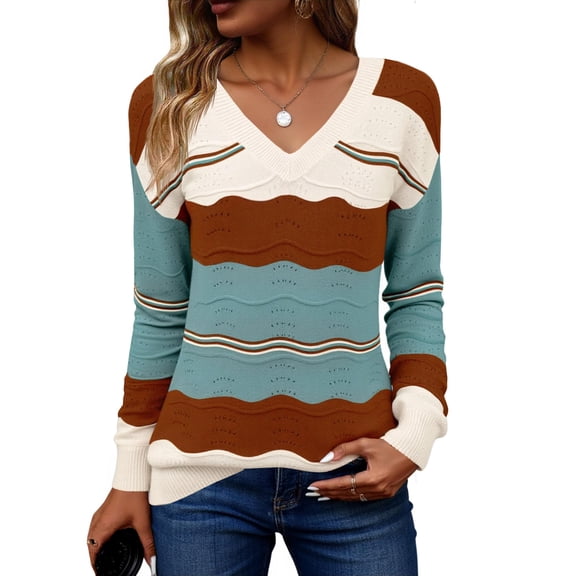 Zeagoo Womens Sweaters Fall Casual Long Sleeve V Neck Shirts Lightweight Crochet Ribbed Knit Pullover Tops