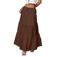 thumbnail image 5 of Maxi Skirts for Women Ruffle Pleated Tiered Smock High Waisted Drawstring Flowy Skirt Coffee L, 5 of 7