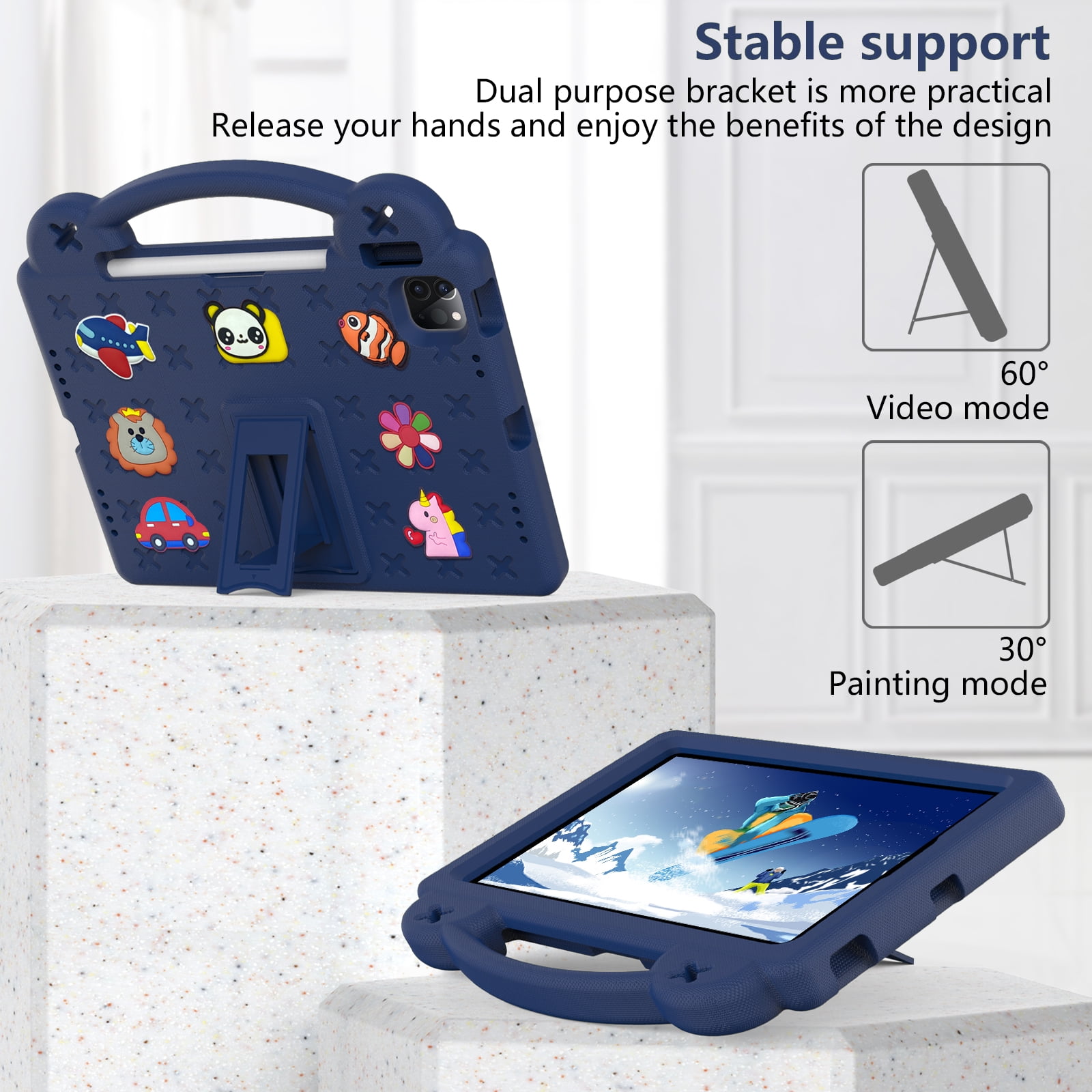 Rugged Case for Apple iPad A16 11th Gen 11 inch 2025 & iPad 10th Gen 10.9" with Screen Protector Film, Shockproof EVA Foam Cover with Adjustable Shoulder Strap, Built-in Kickstand, Child-Friendly