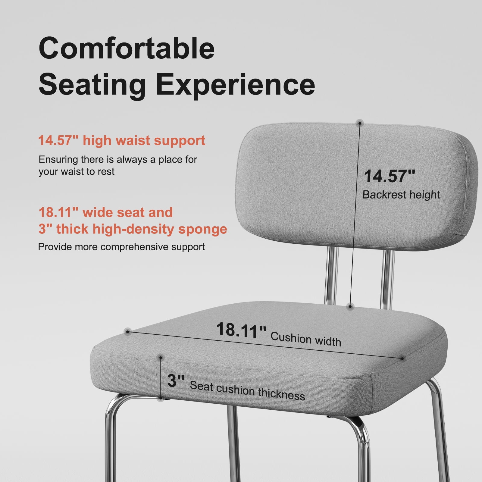 Genpo Counter Height Bar Stools Set of 3, 26" Gray Fabric Kitchen Counter Stools with Backs, Metal Legs, Footrest and Wide Seat, Bar Chairs for Kitchen Island
